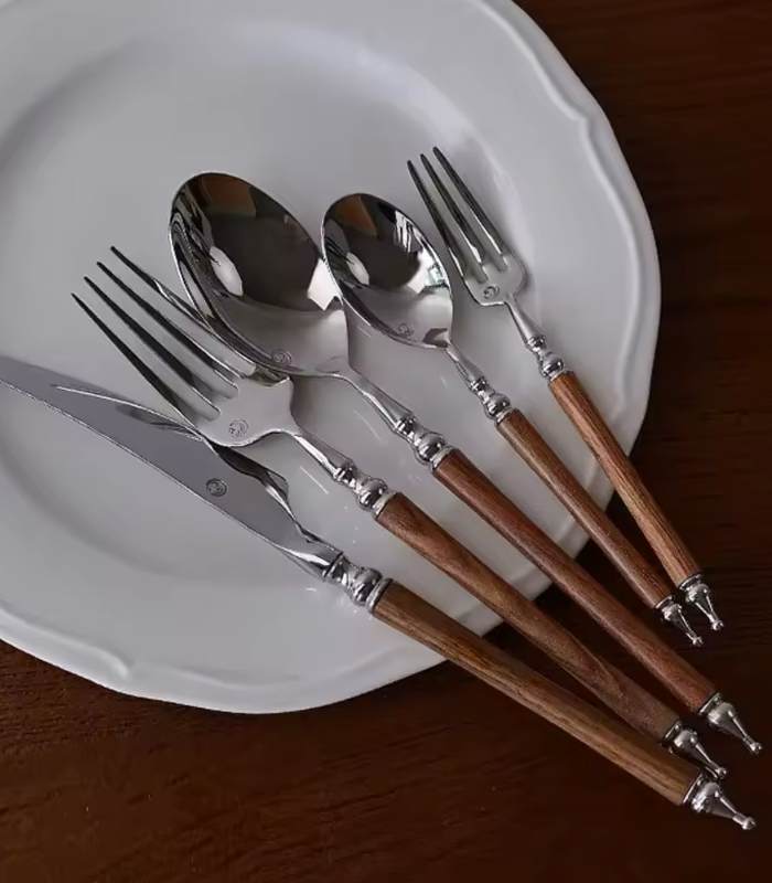 Premium 18/10 Stainless Steel Natural Wood Handle Flatware Set