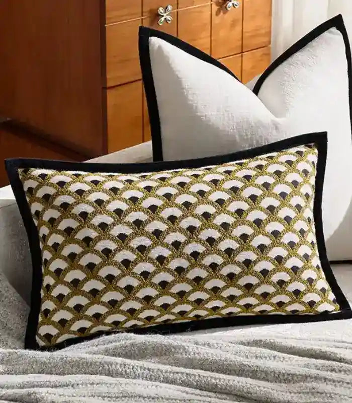 Aurelia Art Deco Scale Pattern Chenille Cushion Cover – Sophisticated Geometric Design