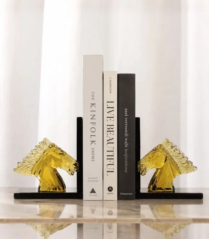 Equestrian Crystal Bookends – Amber Horse Head Design