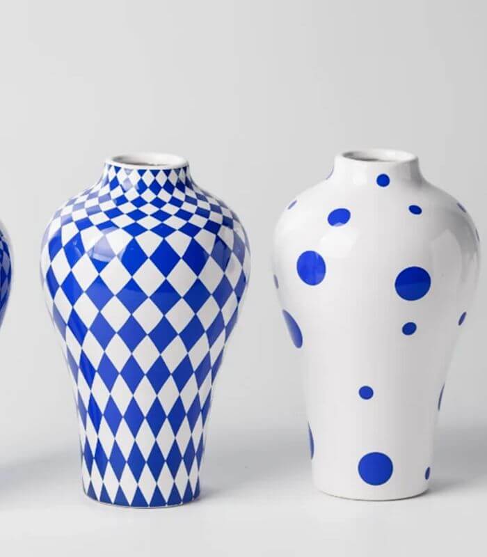 Bold Blue Polka Dot Ceramic Vase | Statement Home Decor Piece