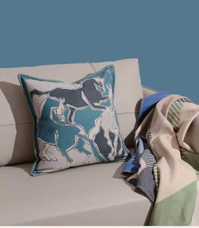 Galloping Horses Cushion Cover Equestrian Elegance Wool Blend Throw Pillow Cover 45x45 cm