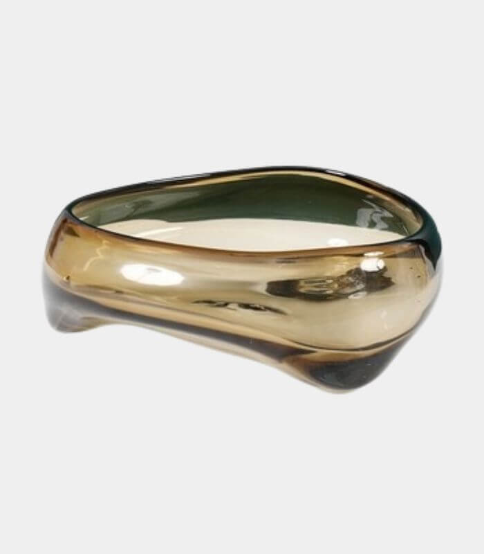 Artisan Handblown Glass Decorative Bowl - Modern Fluid Design Light Brown