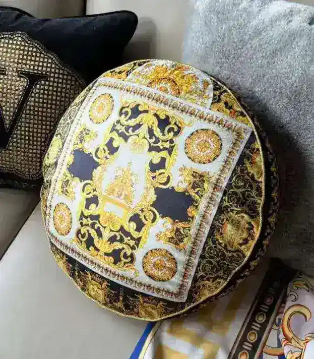 Versailles Royal Baroque Round Cushion Cover - Velvet Decorative Pillow Case (45cm/18")