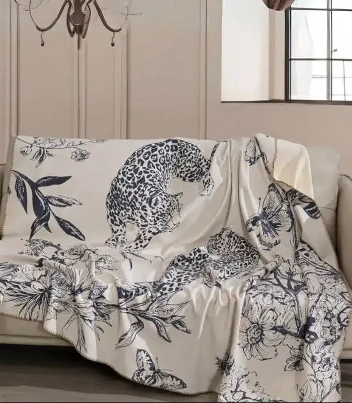 Wildlife Throw Blanket | Soft Plush Leopard Print Bedspread Botanical Blanket
