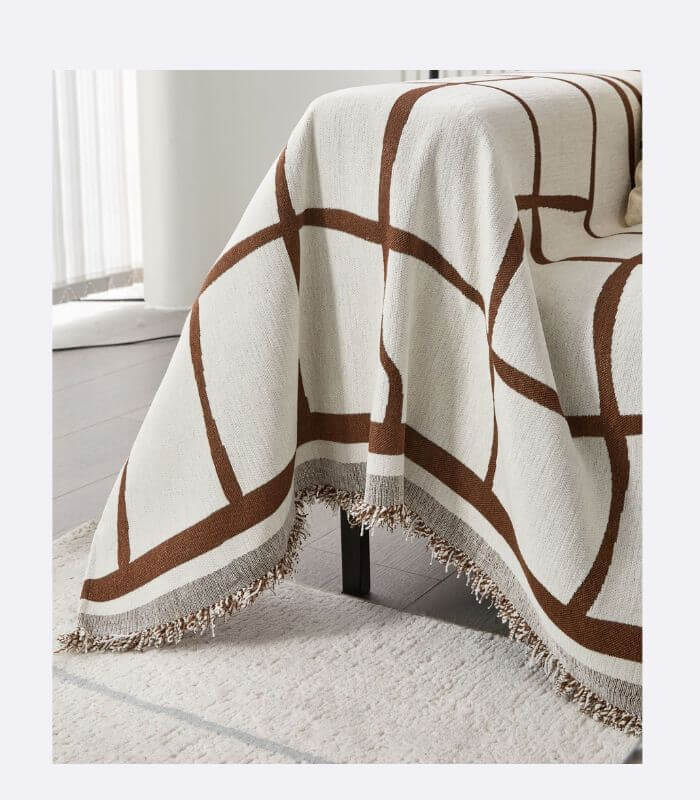 Abstract Patterned Knitted Throw Blanket | Double Sided Sofa Cover Brown White