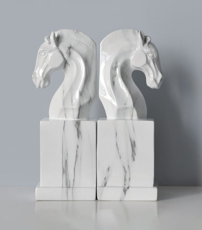 Set 2 Pcs Horse Sculpture Bookends Resin Large 24.5 cm Resin