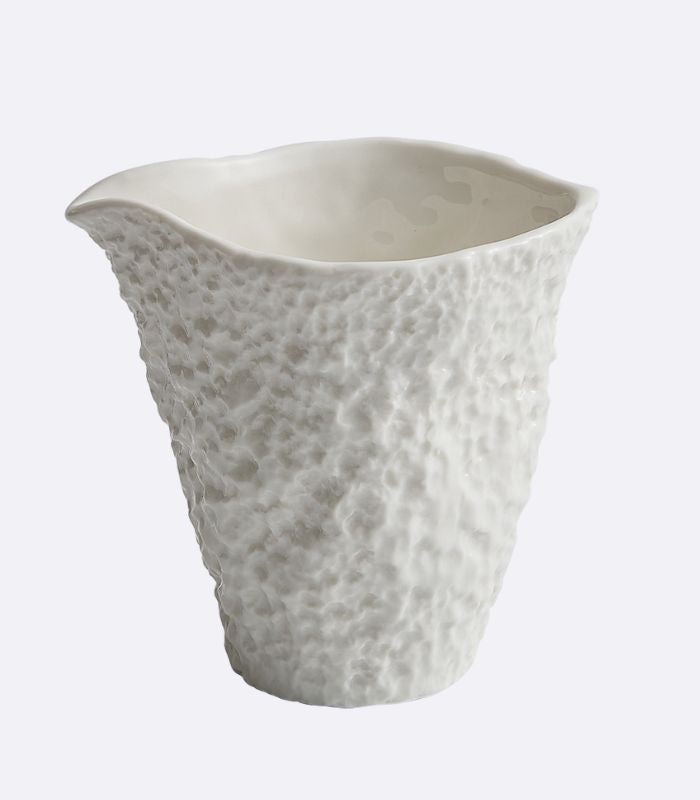 Textured White Ceramic Gravy Boat or Sauce Pitcher - 10.5cm x 4.5cm