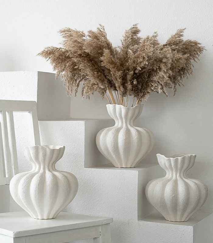 Delmara Tabletop Vase Large Textured White Ceramic