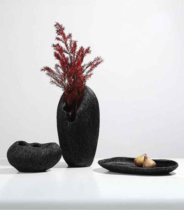 Coral Texture Decorative Resin Bowl - Black, 23 cm