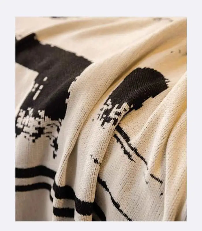 Sofa Cover | Couch Cover Geometric Art Deco Motif Black and White