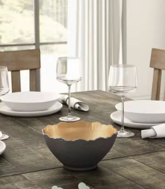 Textured Ceramic Bowl – Handcrafted Black & Gold Statement Piece