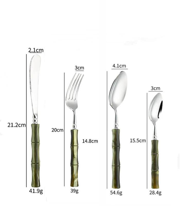 Emerald Bamboo Stainless Steel Cutlery Set | Designer Bamboo-Inspired Flatware with Acrylic Handles | Premium 24, 16 & 4 Piece Sets