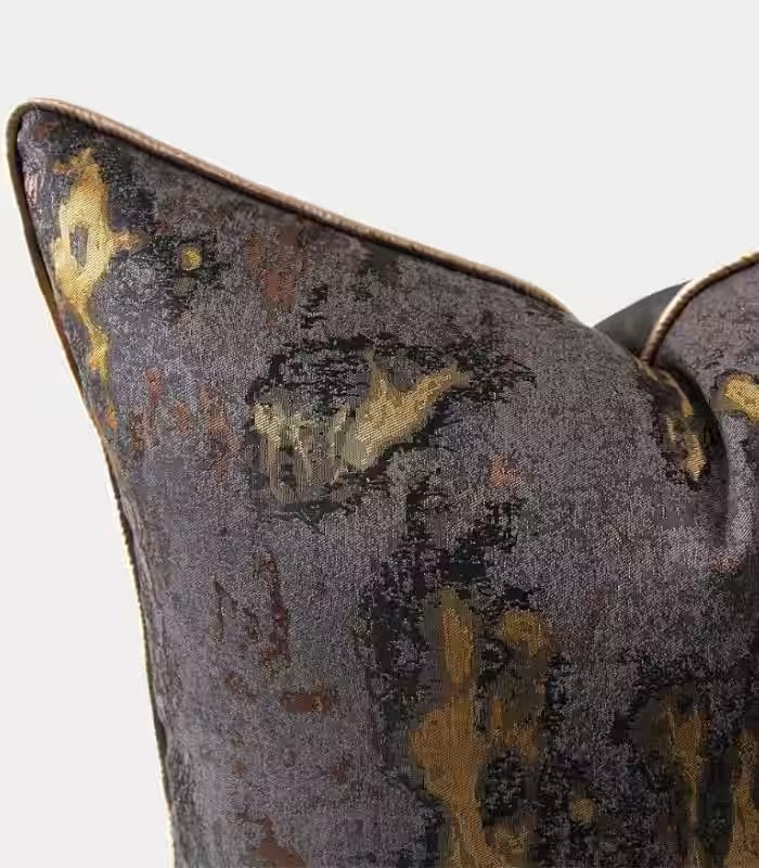 Nocturne Woven Jacquard Cushion Cover – Abstract Gold Brushstroke on Charcoal 45x45 cm