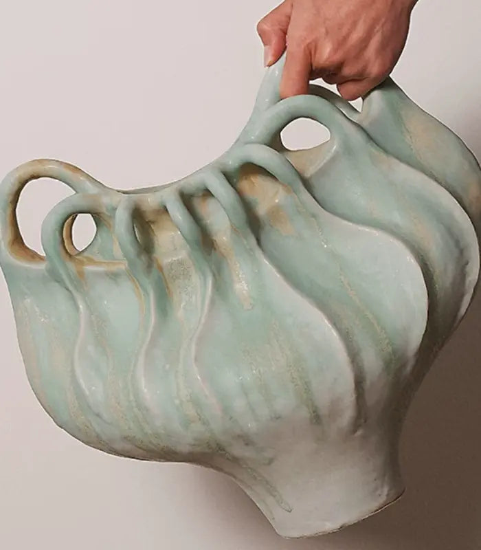 Marielle Hand-Painted Ceramic Vase | Sculptural Multi-Handle Art Vessel 33 cm / 13 in