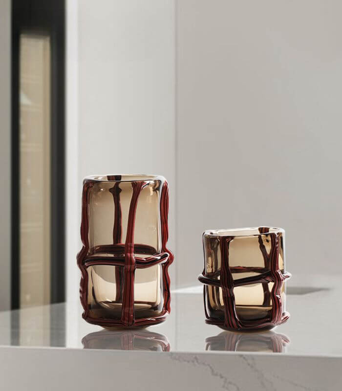 Artisan Hand Blown Glass Vases - Sculptural Elegance Red and Black