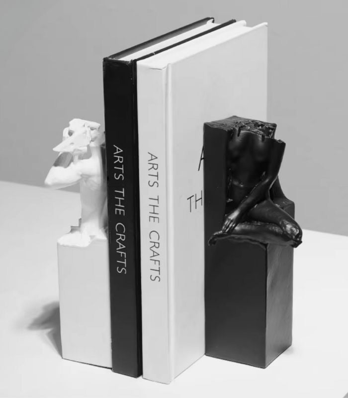 Modern Abstract Human Form Bookends - Artistic Resin Sculpture Set for Home Library