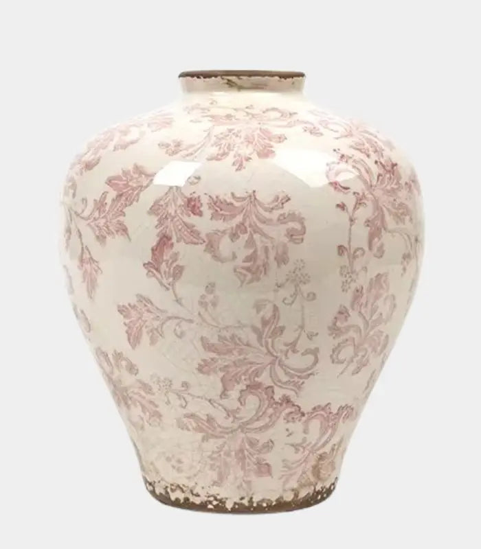 Vintage Porcelain Vase – Rose Toile with Crackled Glaze