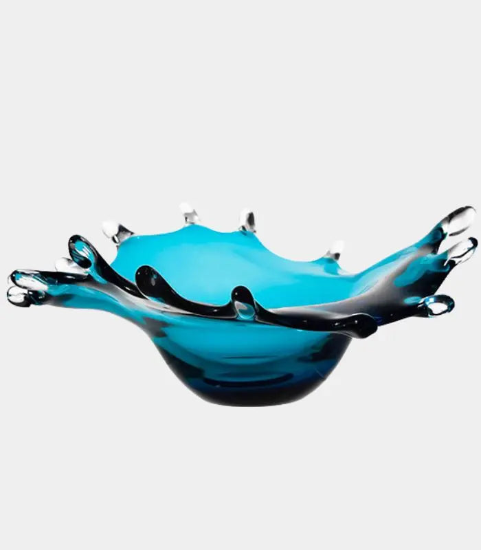Cerelle Crystal Glass Centrepiece Bowl | Teal Blue Decorative Art Glass Bowl 40.5 cm / 15.9 in