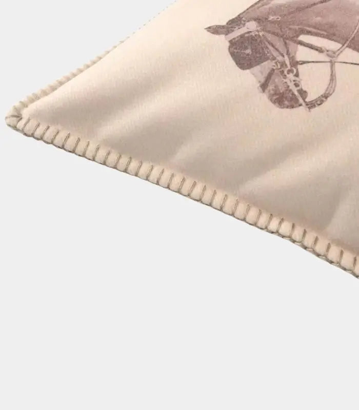Equestrian Cushion Cover – Vintage Horse Print with Blanket Stitch Beige/Warm Cream