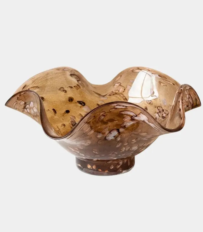 Isolde Handcrafted Glass Bowl – Tortoiseshell Brown Wavy-Edge Decorative & Fruit Bowl 31.5 cm / 12.4 in