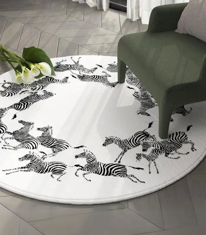 Modern Round Zebra Rug Indoor Decorative White & Black