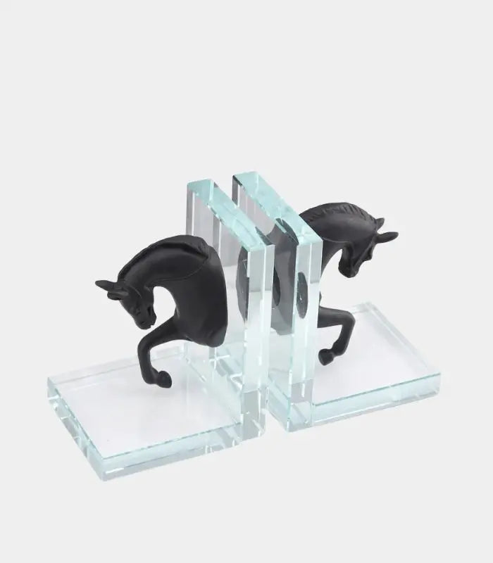 Set 2 Pcs Equestrian Crystal Bookends – Horse Head Design Set