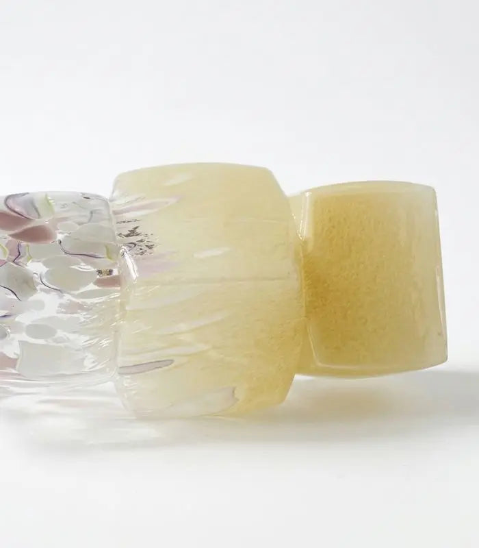Camellia Handcrafted Glass Vase – Golden Yellow & Lavender Speckled Cube-Form Vessel