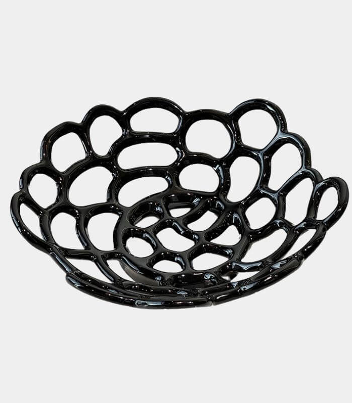 LUMINA Modern Lattice Fruit Bowl - Handcrafted Ceramic Decorative Bowl with Open Weave Design (30cm) | Contemporary Home Decor