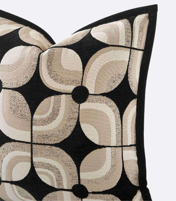 Modern Geometric Woven Cushion Cover - Black and Beige