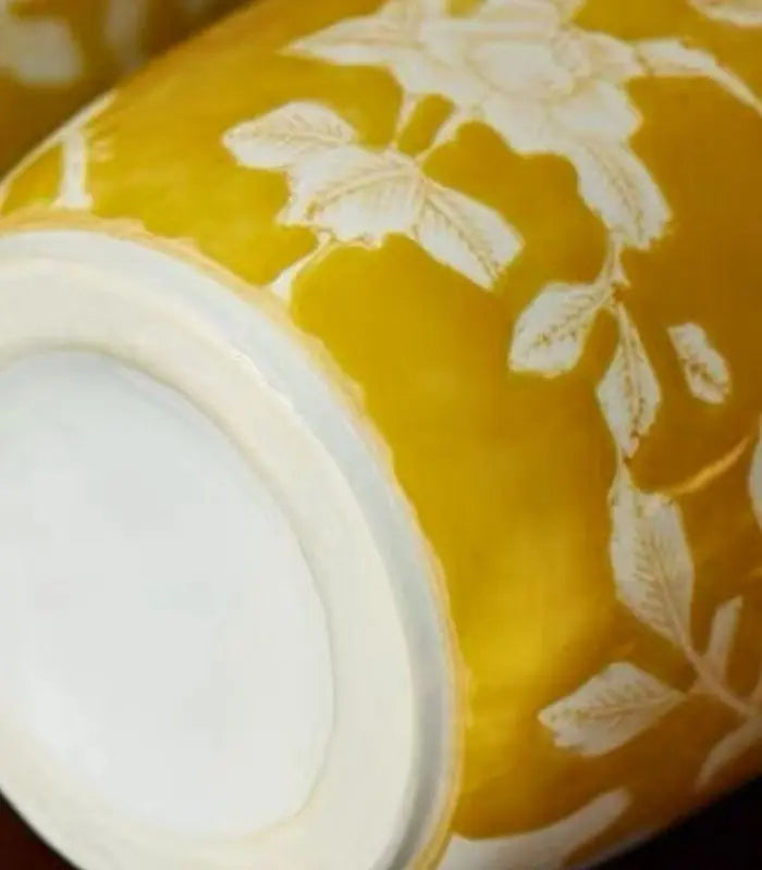 Aurelia Yellow Floral Ceramic Vase – Hand-Painted Botanical Design 26 cm