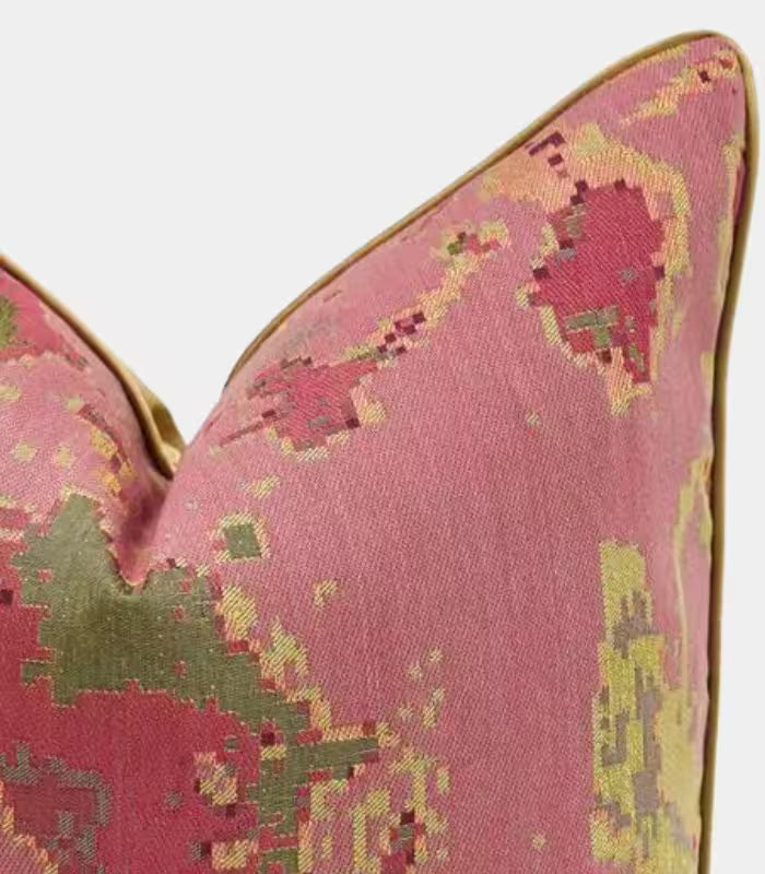 Cartago Jacquard Cushion Cover – Geometric Ikat Pattern in Rose and Olive