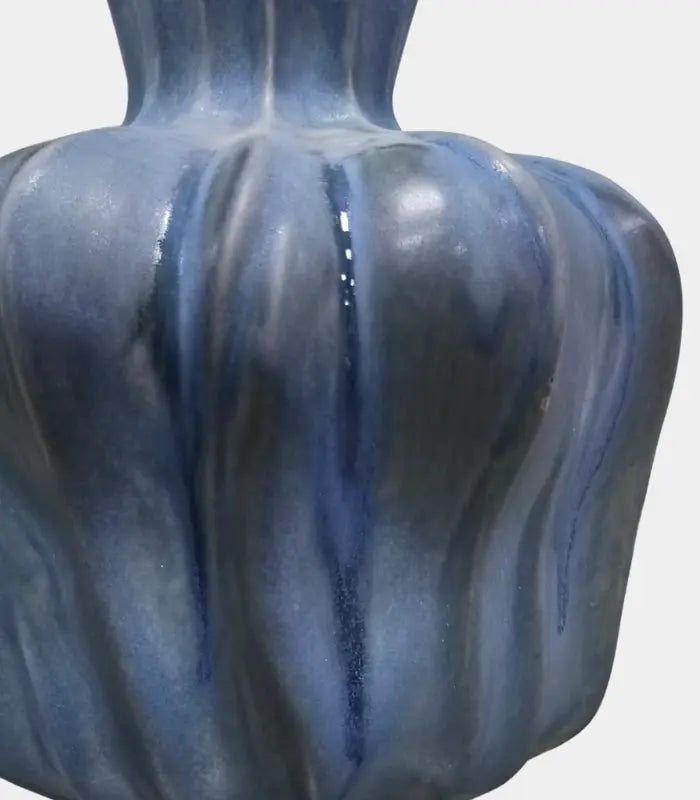 Pauline Ceramic Vase – Sculptural Fluted Design 30 cm Blue