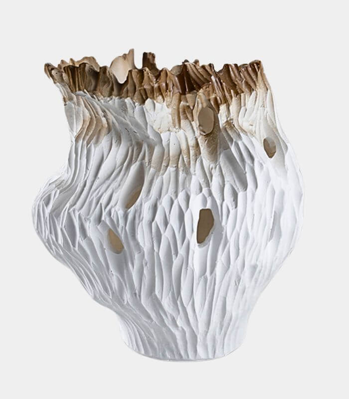 Handcrafted Modern Coral Reef Resin Vase - Large 31cm Contemporary Art Vessel - Unique Home Decor (White/Brown)