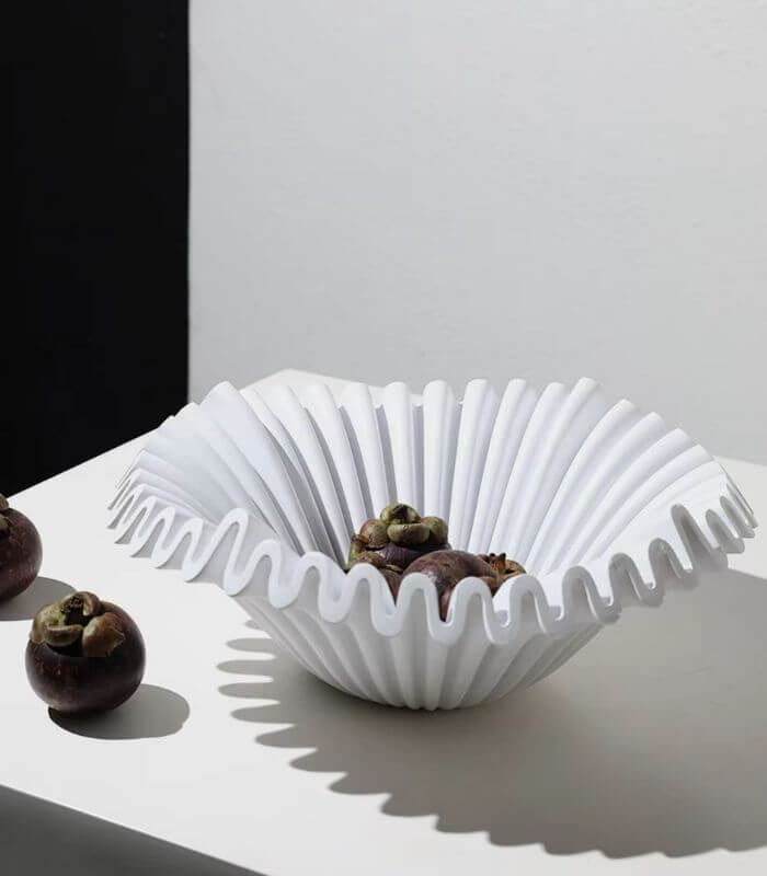 Decorative Fruit Bowl Ruffle White Resin 27 cm