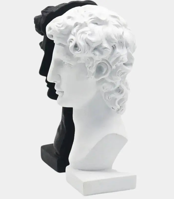 Set of 2 Dorian Black & White Resin Bust Bookends – Classical Michelangelo-Inspired Head 24.5 cm