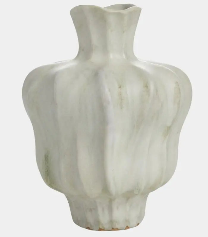 Pauline Ceramic Vase – Sculptural Fluted Design 30 cm Light Green