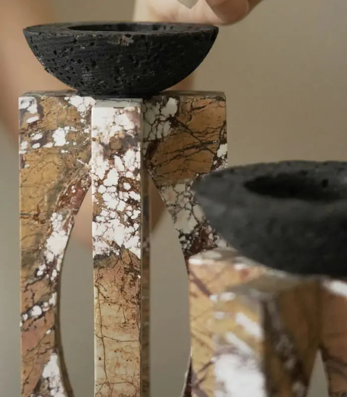 Corteccia Marble & Lava Stone Candle Holder – Natural Stone Pillar, 2 Sizes