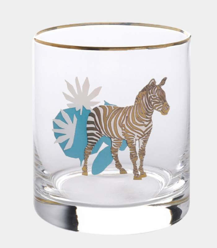 SAVANNA Gold-Rimmed Cocktail Glass - Hand-Decorated Safari Collection | Premium Whiskey Tumbler with African Wildlife Designs (390ml)