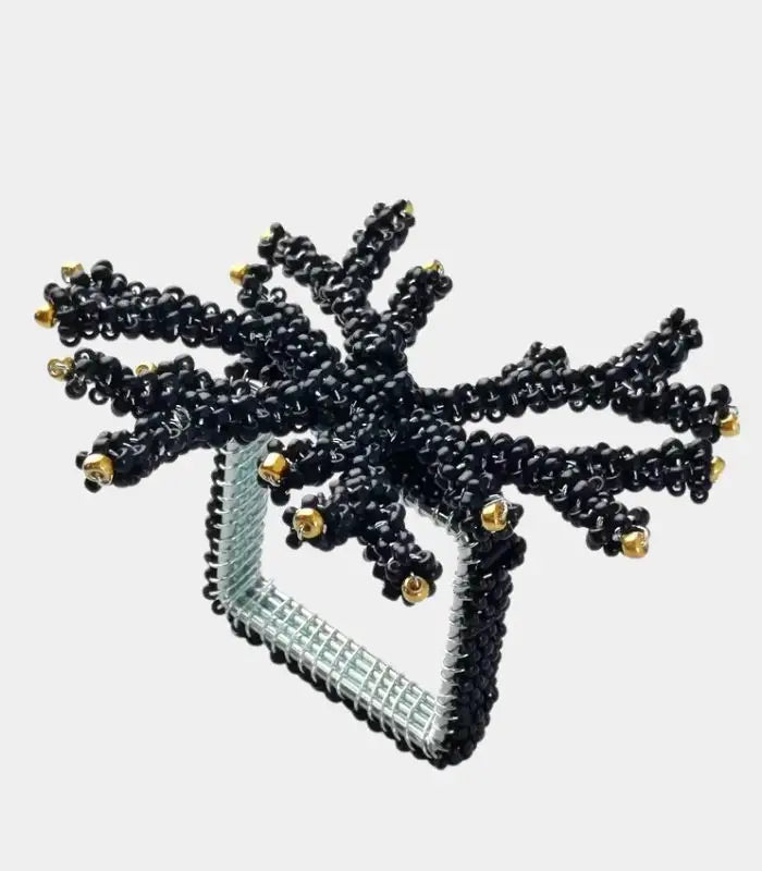 Set 12 Pcs Obsidian Coral Branch Napkin Rings – Handcrafted Beaded Table Décor Set