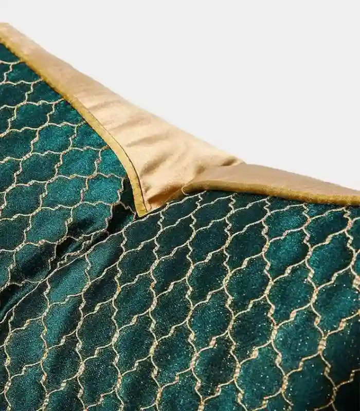 Moroccan Lattice Cushion Cover – Emerald & Gold Embroidered