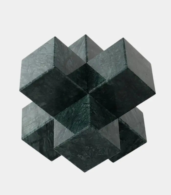 Axiom Green Marble Sculpture – Geometric Decorative Object