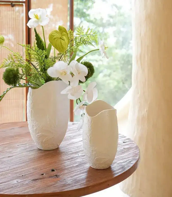 Ceramic Vase Embossed Tropical Palm 26 cm