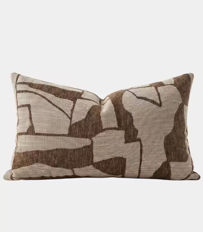 Marchetti Woven Jacquard Cushion Cover – Abstract Cubist Pattern, Brown & Taupe, 2 Sizes