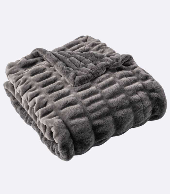 Faux Fur Throw Blanket Luxe Grey Plush and Thick (2 kg)
