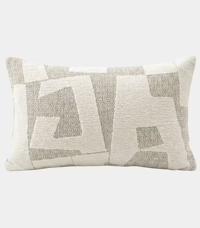 Abstract Geometric Jacquard Cushion Cover — Sand & Ivory Woven Textile