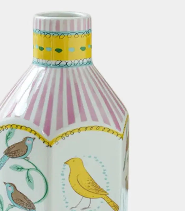 Hand-Decorated Multi-Bird Bottle Tabletop Vase - Charming Ceramic Decor (26cm/10.24")