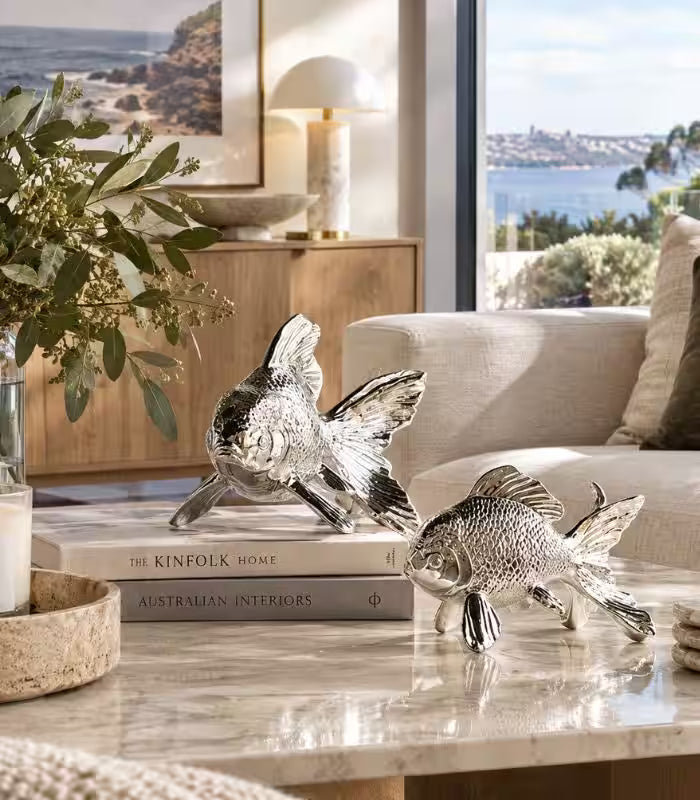 Kaida Electroplated Resin Goldfish Sculpture – Silver Decorative Fish, 2 Sizes