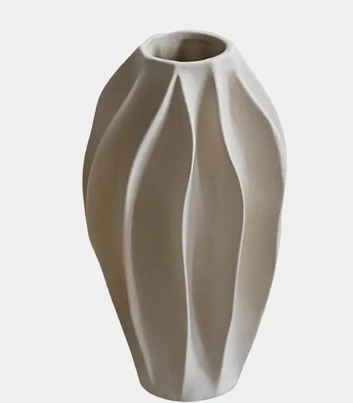Alessandra Ivory Matte Ceramic Vase – Sculptural Faceted Design