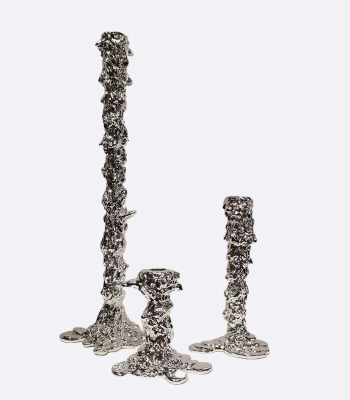 Candlestick Candle Holder Silver Drip Resin