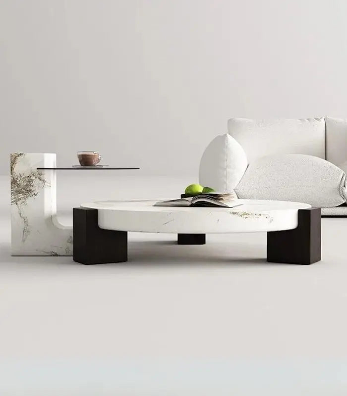 Round Marble Coffee Table 110 cm Marble and Aswood